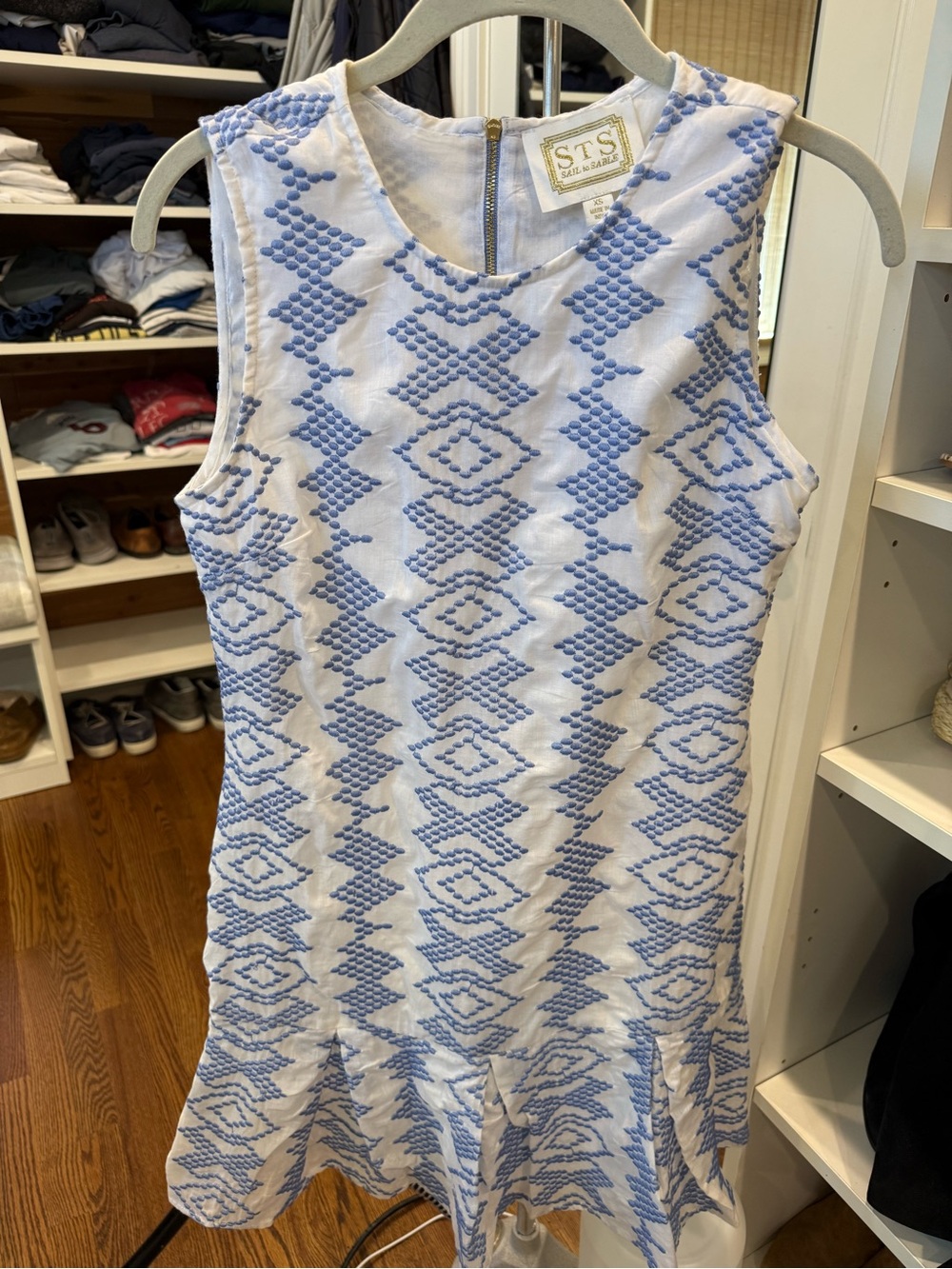 Sail to Sable Blue & White Embroidered Mini Dress